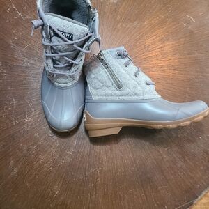 Sperry Gray Quilted Duck Boots with Tan Sole